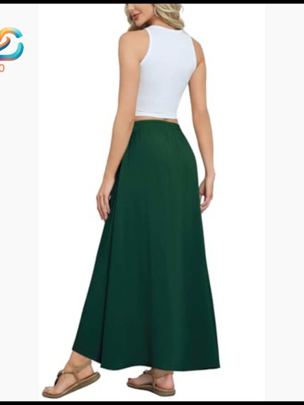 Maxi Skirt with Pockets, Elastic Waist, Tie Knot, Chiffon, Boho Style - Picture 2 of 6